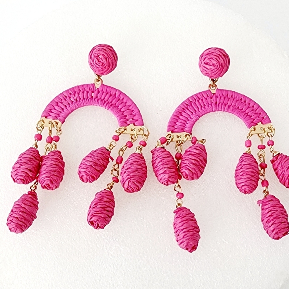 Sun Star Fashion Pink Woven Knot Earrings
